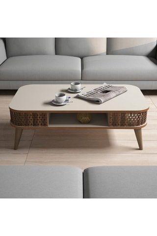 Table basse Eylül - Blanc et imitation bois