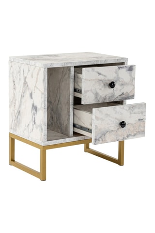 Table de chevet 2 tiroirs Glimmer - Blanc et doré
