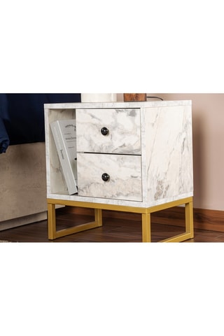 Table de chevet 2 tiroirs Glimmer - Blanc et doré