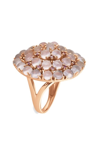 Ring - Zilver Doublé Roségoud, Kwarts en Rhodolieten