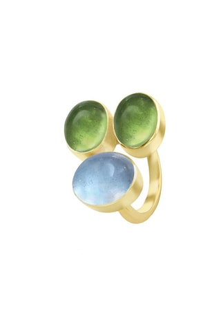 Ring - Zilver Doublé Geelgoud, Aquamarijn en Peridoten