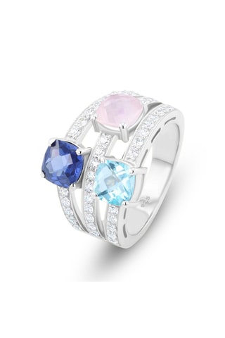 Ring - Zilver, Topaas, Rozenkwarts en Tanzaniet