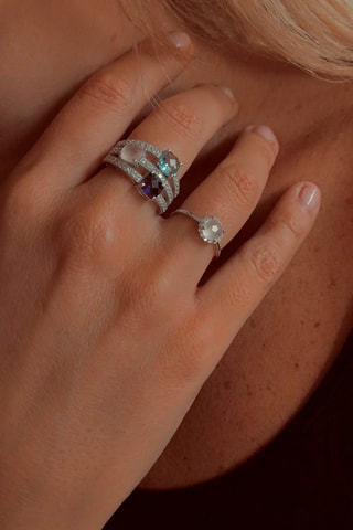 Ring - Zilver, Topaas, Rozenkwarts en Tanzaniet