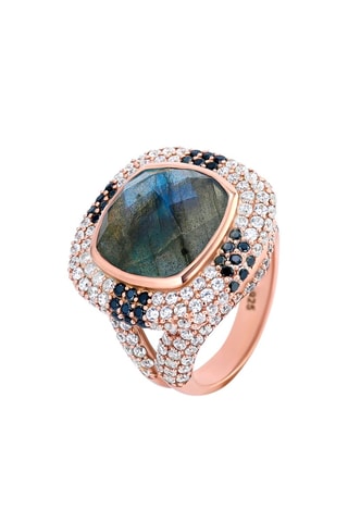 Ring - Zilver Doublé Roségoud, Labradoriet en Spinellen