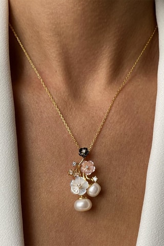 Ketting - Zilver Doublé Geelgoud, Parelmoer en Cultivéparels