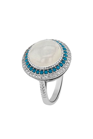Ring - Zilver, Maansteen Rainbow en Turkooizen