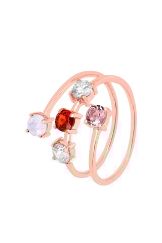 Ring - Zilver Doublé Roségoud, Maansteen, Granaat, Rozenkwarts en Zirkonia's