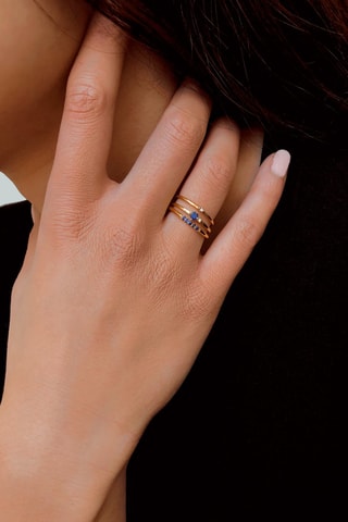 Ring - Zilver Doublé Geelgoud, Diamanten en Saffieren