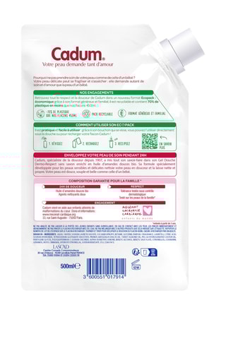 Navulling Douchegel Dermo-Respect zonder Zeep Cadum - Voor de gevoelige en kwetsbare huid - 500 ml