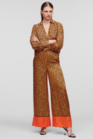 Pantalon wide legs taille haute - Orange et noir