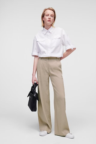 Pantalon wide legs en lin - Beige