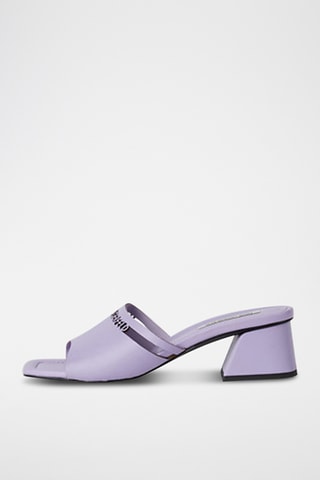 Mules à talons en cuir - Mauve