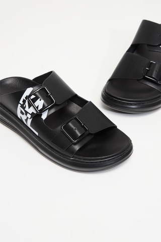 Mules plateformes en cuir - Noir