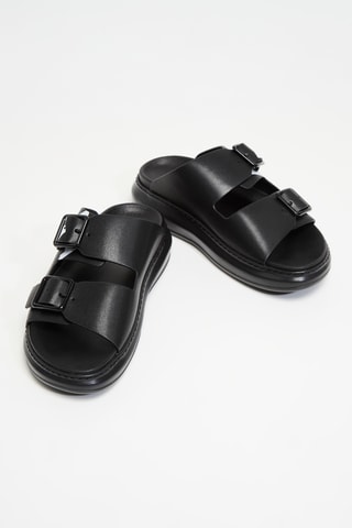 Mules plateformes en cuir - Noir