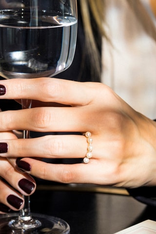 Bague Crown - Or jaune, perles de culture et diamants