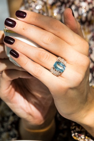 Bague Toliara - Or blanc, diamants et topaze