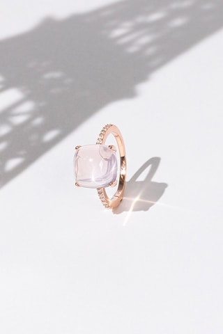 Bague Rose Dragée Or jaune, quartz rose et diamants