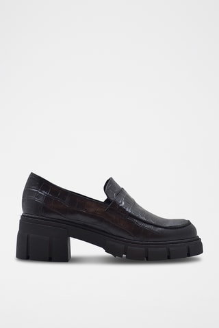 Mocasines de piel de tacón - Negro