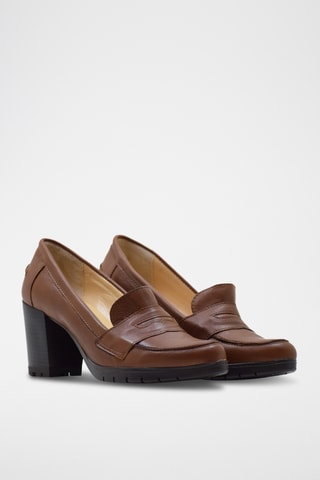 Mocasines de piel napa de tacón - Marrón