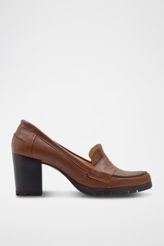 Mocasines de piel napa de tacón - Marrón