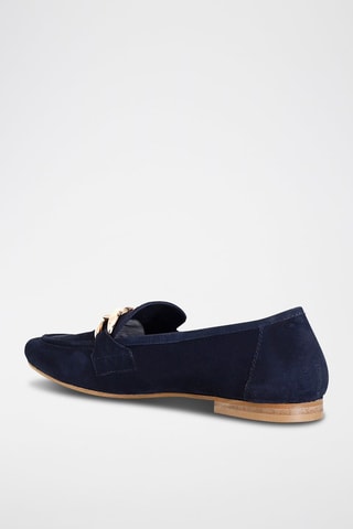 Mocassins em nobuck   Azul-marinho e dourado