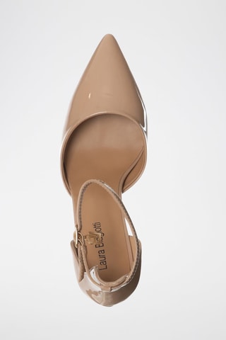 Sapatos de salto envernizados Nude e dourado