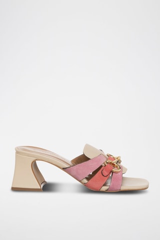 Mules de salto em couro - 
Bege e rosa