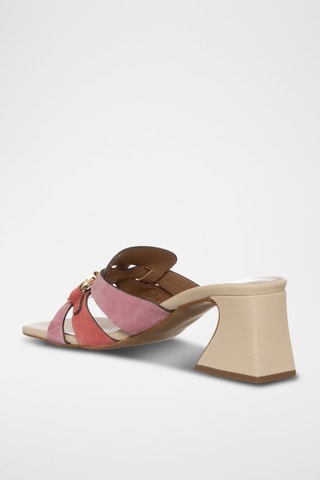 Mules de salto em couro - 
Bege e rosa