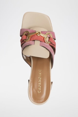 Mules de salto em couro - 
Bege e rosa