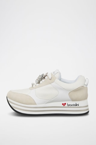 Sapatilhas com plataforma de couro vegan - Marfim - Braccialini