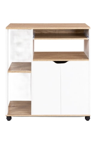 Mesa auxiliar con ruedas - Blanco e imitación madera