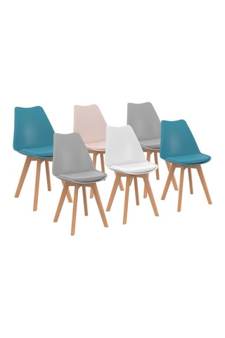 Chaises Nordia assise mix de couleurs : 1x blanc, 2x gris clair, 2x bleu pastel et 1x rose - lot de 6