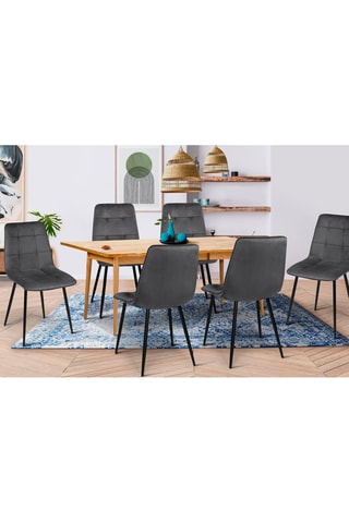 Chaises Linda en velours gris foncé et pieds métal noirs - lot de 6