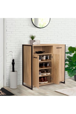 Meuble à chaussures industriel Alan 3 portes + niche latérale - 18 paires