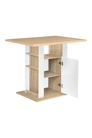 Isla central de cocina Théo L 110 cm de madera y blanco con almacenamiento