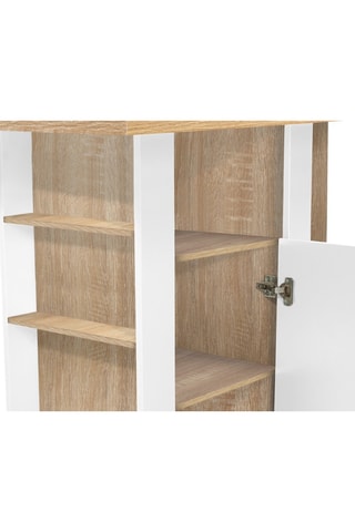 Isla central de cocina Théo L 110 cm de madera y blanco con almacenamiento