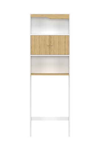 Meuble spécial dessus de WC avec placard bois et blanc