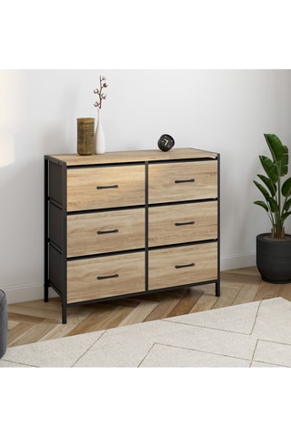 Commode Iris 6 tiroirs en bois et tissu