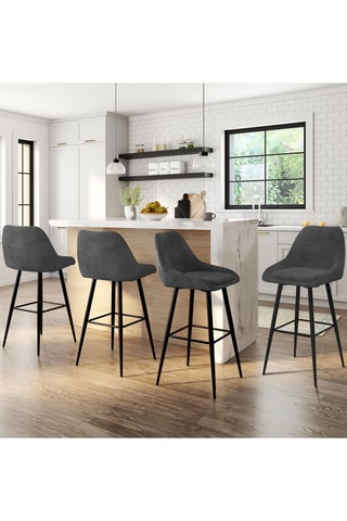 Tabourets de bar Olivia assise velours gris foncé et pieds métal - lot de 4