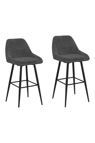 Tabourets de bar Olivia assise velours gris foncé et pieds métal - lot de 2