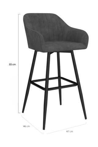 Tabourets de bar Ariana avec accoudoirs en velours gris foncé - lot de 2