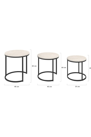 Mesas de centro empilháveis Memphis efeito mármore branco e pés pretos - conjunto de 3