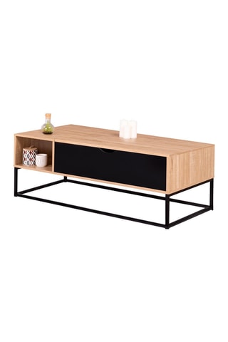 Mesa de centro Memphis com tampo elevável de madeira e pés pretos L110cm