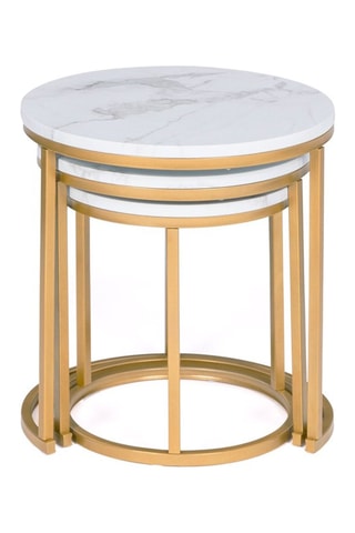 Mesas de centro empilháveis Glam tampo efeito mármore branco e pés dourados - Conjunto de 3