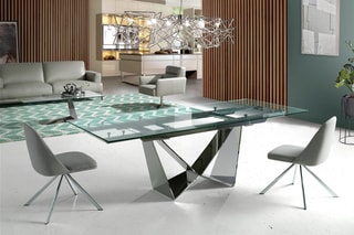 Mesa de refeição extensível Transparente e cromado