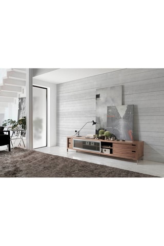 Móvel TV 1 porta Imitação nogueira e transparente