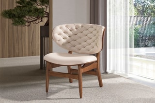 Cadeirão - Bege e natural - Imitação de couro