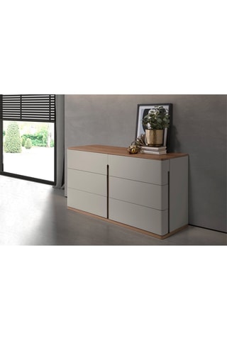 Cómoda 6 gavetas - Branco e imitação de nogueira