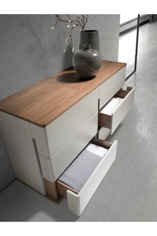 Cómoda 6 gavetas - Branco e imitação de nogueira