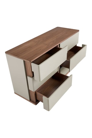 Cómoda 6 gavetas - Branco e imitação de nogueira